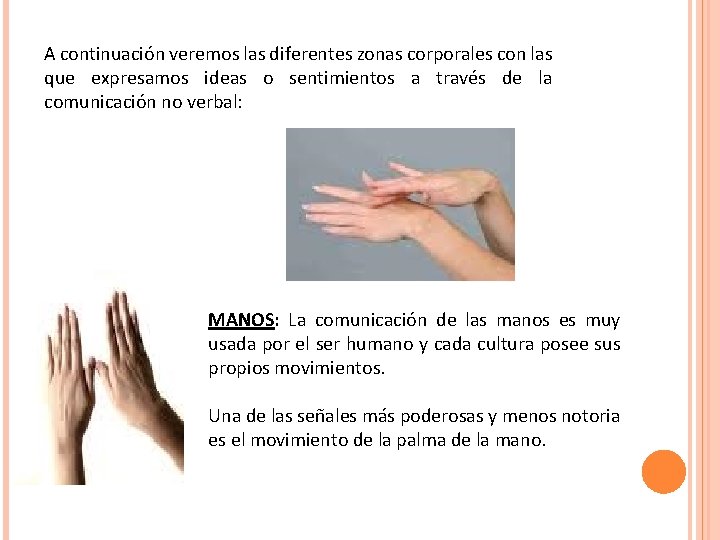 A continuación veremos las diferentes zonas corporales con las que expresamos ideas o sentimientos A continuación veremos las diferentes zonas corporales con las que expresamos ideas o sentimientos
