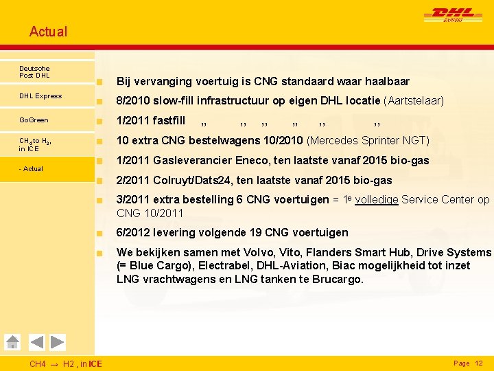 Actual Deutsche Post DHL Bij vervanging voertuig is CNG standaard waar haalbaar DHL Express