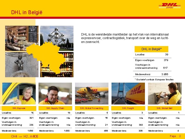 DHL in België DHL is de wereldwijde marktleider op het vlak van internationaal expresvervoer,