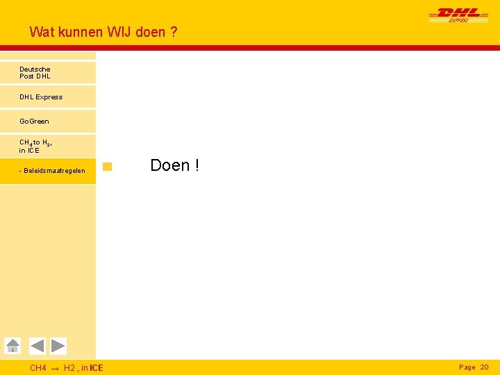 Wat kunnen WIJ doen ? Deutsche Post DHL Express Go. Green CH 4 to