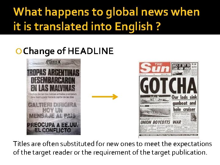 What happens to global news when it is translated into English ? Change of