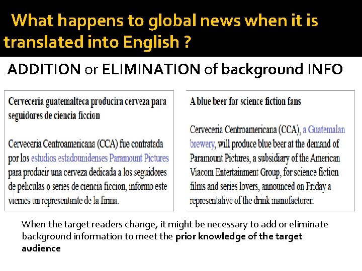 What happens to global news when it is translated into English ? ADDITION or