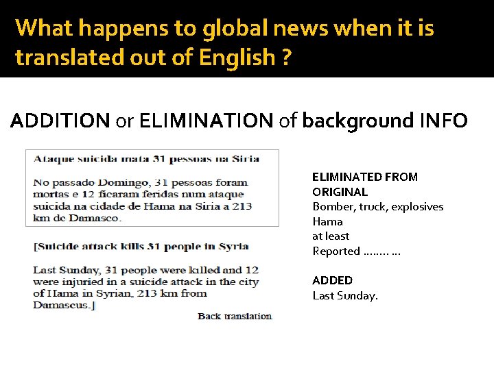 What happens to global news when it is translated out of English ? ADDITION