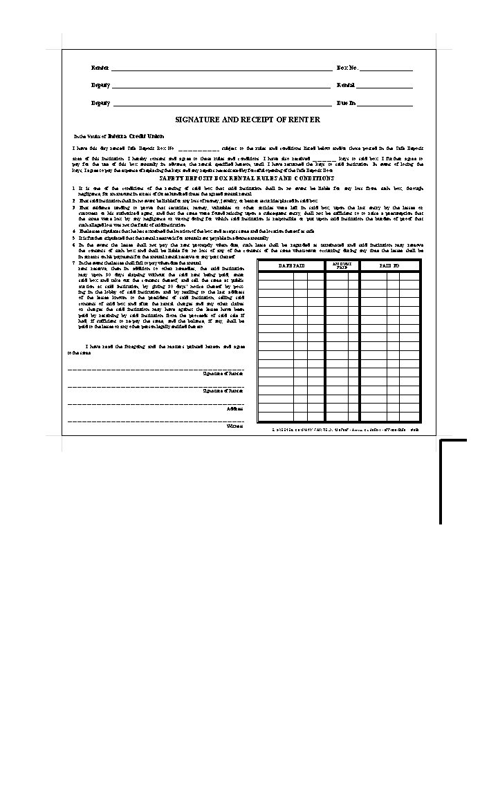 Renter ____________________________________ Box No. _________ Deputy ___________________________________ Rental _________ Deputy ___________________________________ Due In _________