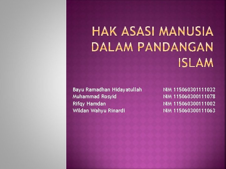 Bayu Ramadhan Hidayatullah Muhammad Rosyid Rifqy Hamdan Wildan Wahyu Rinardi NIM NIM 115060301111032 115060300111078