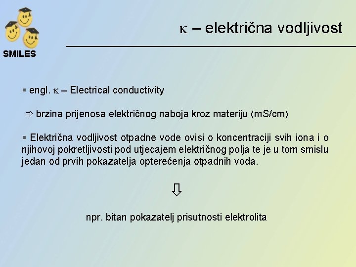 k – električna vodljivost SMILES § engl. k – Electrical conductivity brzina prijenosa električnog