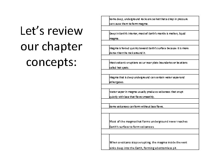 Let’s review our chapter concepts: Some deep, underground rocks are so hot that a