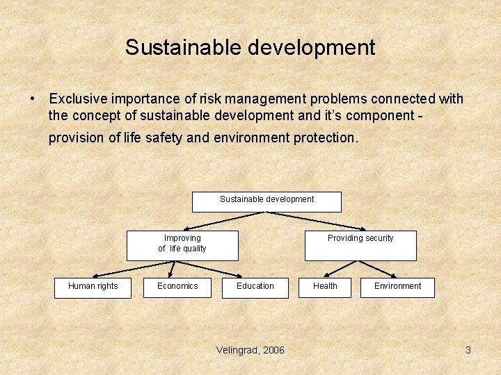 Sustainable development • Exclusive importance of risk management problems connected with the concept of Sustainable development • Exclusive importance of risk management problems connected with the concept of