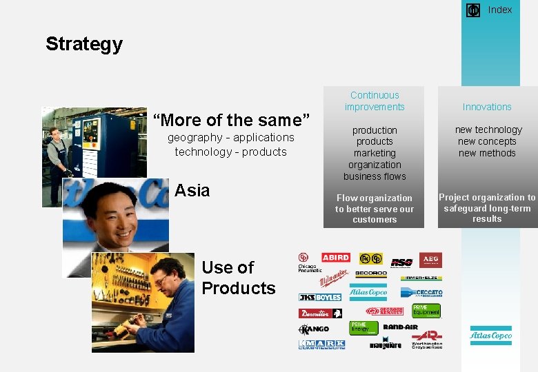  • Index Strategy “More of the same” geography - applications technology - products