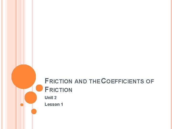 FRICTION AND THE COEFFICIENTS OF FRICTION Unit 2 Lesson 1 