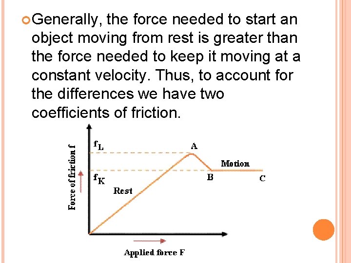  Generally, the force needed to start an object moving from rest is greater