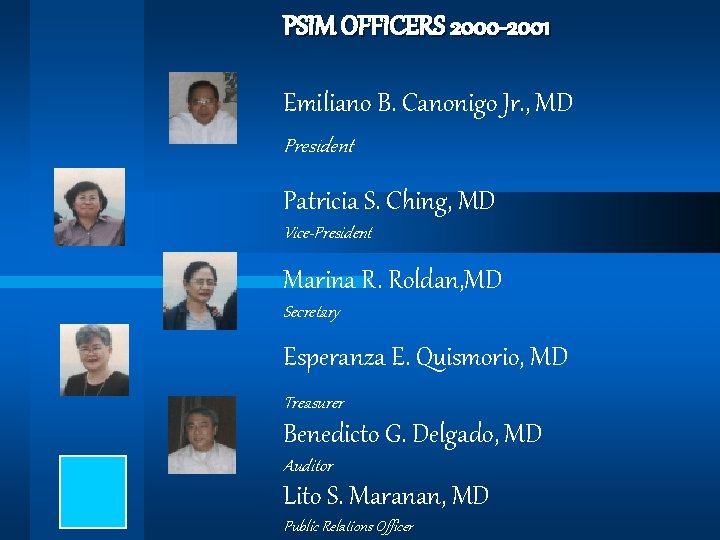 PSIM OFFICERS 2000 -2001 Emiliano B. Canonigo Jr. , MD President Patricia S. Ching,