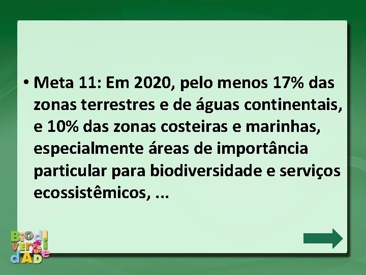  • Meta 11: Em 2020, pelo menos 17% das zonas terrestres e de