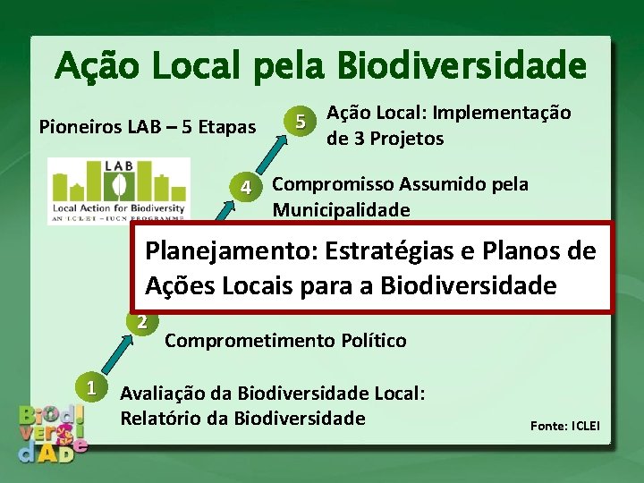 Ação Local pela Biodiversidade Pioneiros LAB – 5 Etapas 5 Ação Local: Implementação de Ação Local pela Biodiversidade Pioneiros LAB – 5 Etapas 5 Ação Local: Implementação de