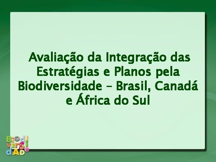 Avaliação da Integração das Estratégias e Planos pela Biodiversidade – Brasil, Canadá e África