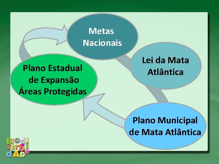 Metas Nacionais Plano Estadual de Expansão Áreas Protegidas Lei da Mata Atlântica Plano Municipal