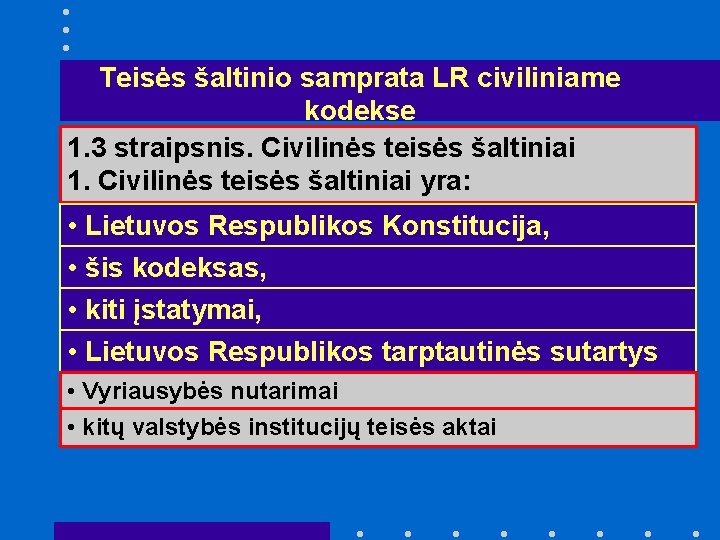 Teisės šaltinio samprata LR civiliniame kodekse 1. 3 straipsnis. Civilinės teisės šaltiniai 1. Civilinės