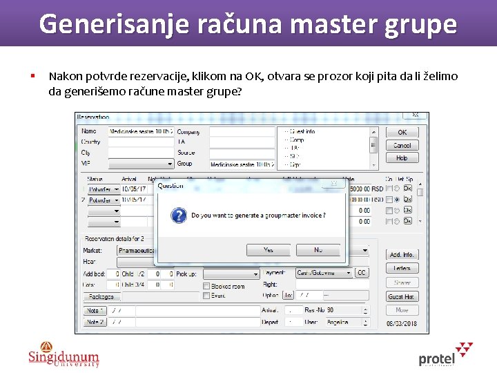 Generisanje računa master grupe § Nakon potvrde rezervacije, klikom na OK, otvara se prozor