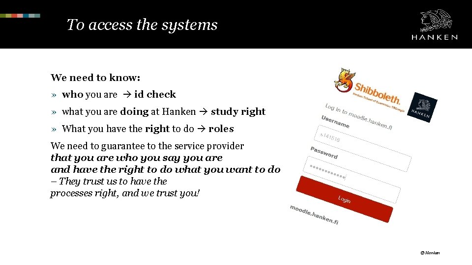 To access the systems We need to know: » who you are id check