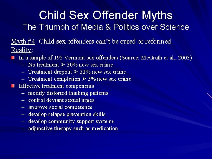 Child Sex Offender Myths The Triumph of Media & Politics over Science Myth #4: Child Sex Offender Myths The Triumph of Media & Politics over Science Myth #4: