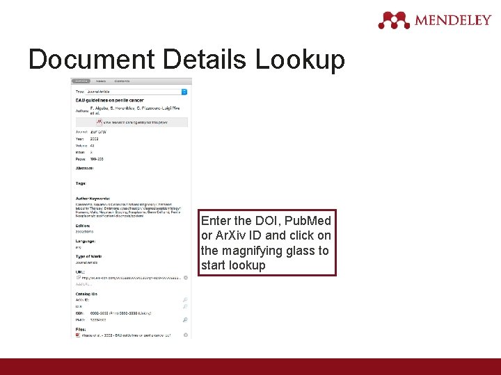 Document Details Lookup Enter the DOI, Pub. Med or Ar. Xiv ID and click