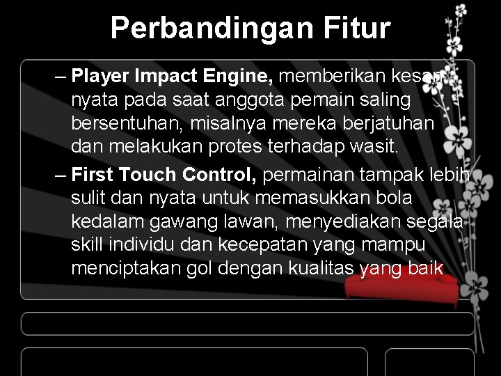 Perbandingan Fitur – Player Impact Engine, memberikan kesan nyata pada saat anggota pemain saling