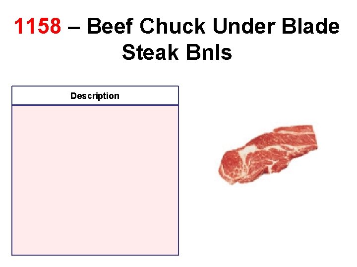 1158 – Beef Chuck Under Blade Steak Bnls Description 1158 – Beef Chuck Under Blade Steak Bnls Description