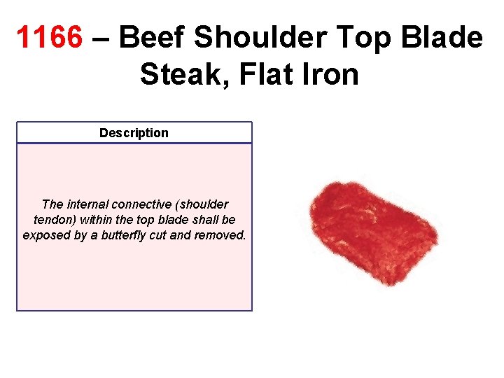 1166 – Beef Shoulder Top Blade Steak, Flat Iron Description The internal connective (shoulder 1166 – Beef Shoulder Top Blade Steak, Flat Iron Description The internal connective (shoulder