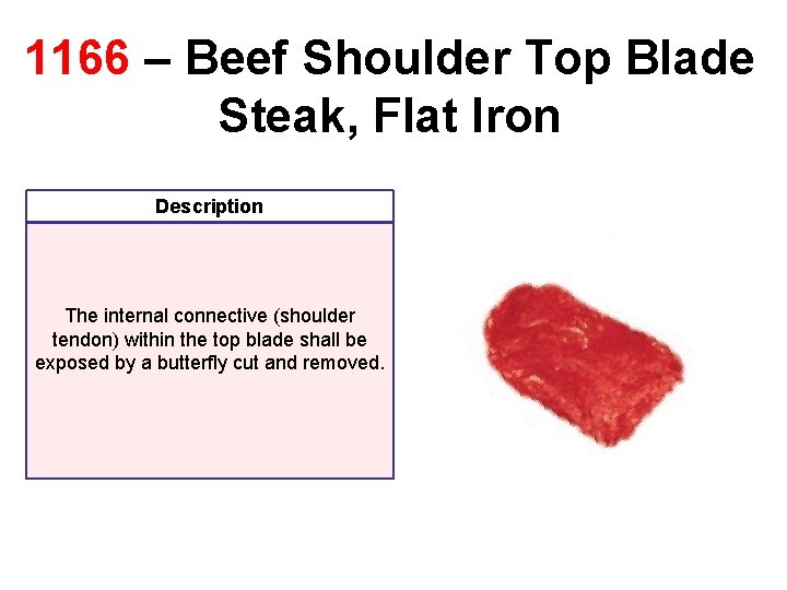 1166 – Beef Shoulder Top Blade Steak, Flat Iron Description The internal connective (shoulder 1166 – Beef Shoulder Top Blade Steak, Flat Iron Description The internal connective (shoulder