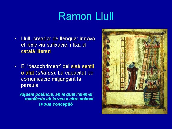 Ramon Llull • Llull, creador de llengua: innova el lèxic via sufixació, i fixa