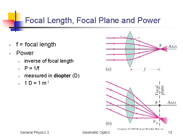 Focal Length, Focal Plane and Power • • f = focal length Power •