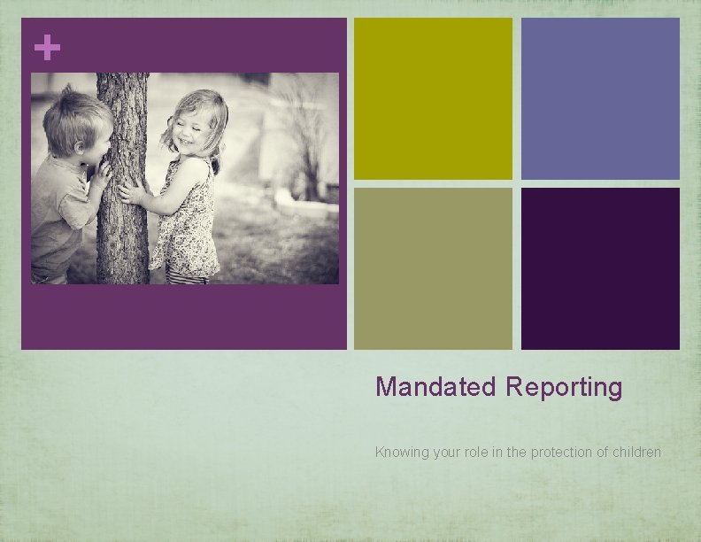+ Mandated Reporting Knowing your role in the protection of children 