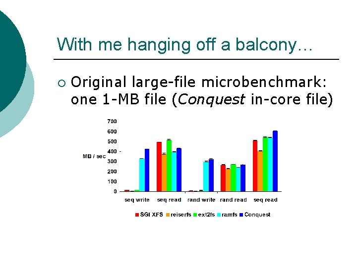With me hanging off a balcony… ¡ Original large-file microbenchmark: one 1 -MB file