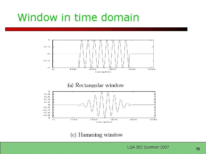 Window in time domain LSA 352 Summer 2007 15 Window in time domain LSA 352 Summer 2007 15