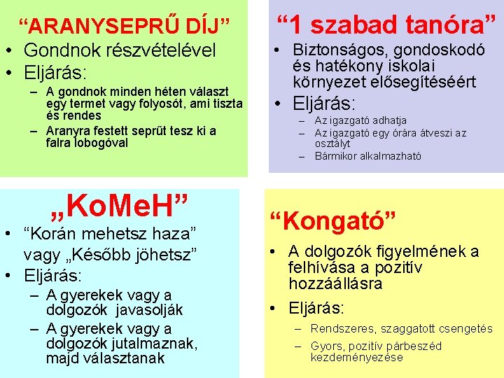 “ARANYSEPRŰ DÍJ” • Gondnok részvételével • Eljárás: – A gondnok minden héten választ egy