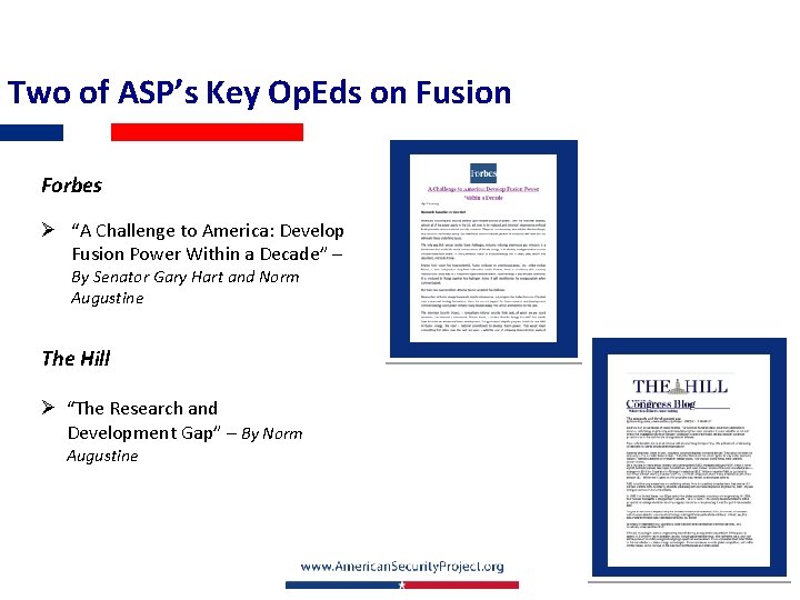 Two of ASP’s Key Op. Eds on Fusion Forbes Ø “A Challenge to America: