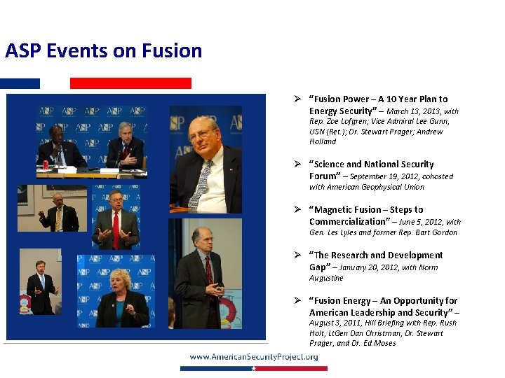 ASP Events on Fusion Ø “Fusion Power – A 10 Year Plan to Energy