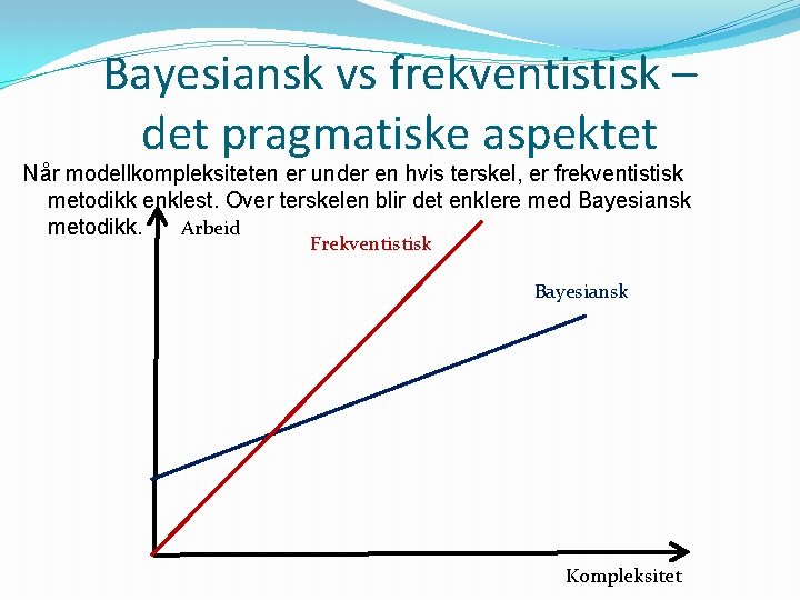 Bayesiansk vs frekventistisk – det pragmatiske aspektet Når modellkompleksiteten er under en hvis terskel,
