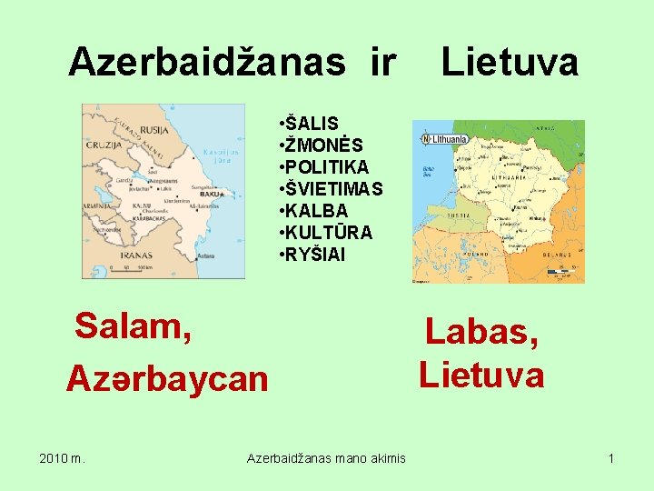 Azerbaidžanas ir Lietuva • ŠALIS • ŽMONĖS • POLITIKA • ŠVIETIMAS • KALBA •