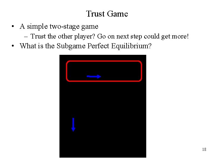 Trust Game • A simple two-stage game – Trust the other player? Go on