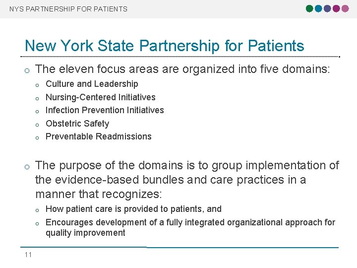 NYS PARTNERSHIP FOR PATIENTS New York State Partnership for Patients o The eleven focus NYS PARTNERSHIP FOR PATIENTS New York State Partnership for Patients o The eleven focus