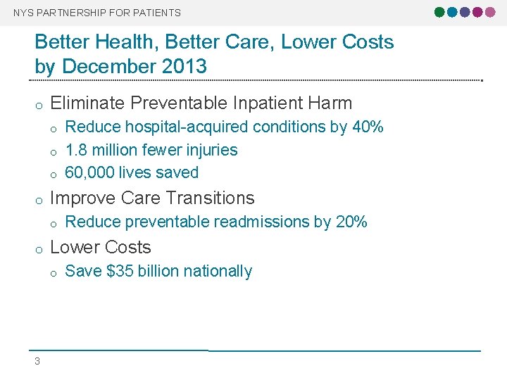 NYS PARTNERSHIP FOR PATIENTS Better Health, Better Care, Lower Costs by December 2013 o NYS PARTNERSHIP FOR PATIENTS Better Health, Better Care, Lower Costs by December 2013 o