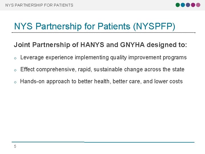NYS PARTNERSHIP FOR PATIENTS NYS Partnership for Patients (NYSPFP) Joint Partnership of HANYS and NYS PARTNERSHIP FOR PATIENTS NYS Partnership for Patients (NYSPFP) Joint Partnership of HANYS and