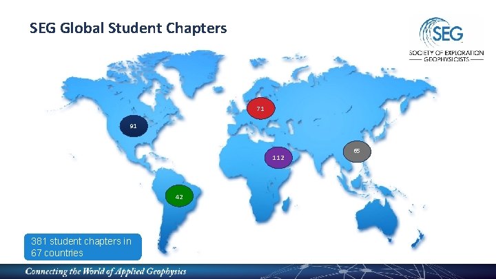 SEG Global Student Chapters 71 91 112 42 381 student chapters in 67 countries