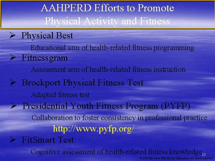 AAHPERD Efforts to Promote Physical Activity and Fitness Ø Physical Best Educational arm of