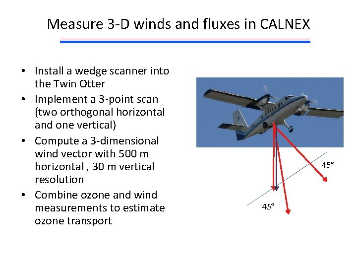 Measure 3 -D winds and fluxes in CALNEX • Install a wedge scanner into