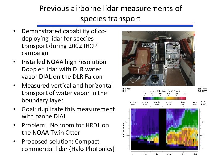 Previous airborne lidar measurements of species transport • Demonstrated capability of codeploying lidar for