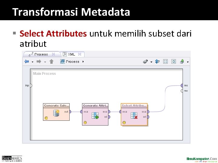 Transformasi Metadata § Select Attributes untuk memilih subset dari atribut 