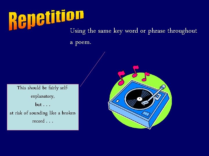 Using the same key word or phrase throughout a poem. This should be fairly