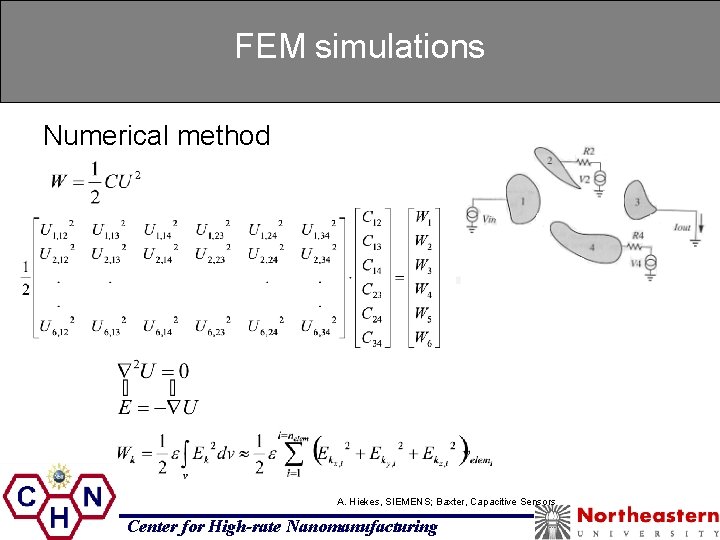 FEM simulations Numerical method A. Hiekes, SIEMENS; Baxter, Capacitive Sensors Center for High-rate Nanomanufacturing